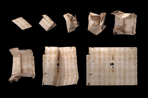 The computer-generated unfolding sequence of a sealed letter.